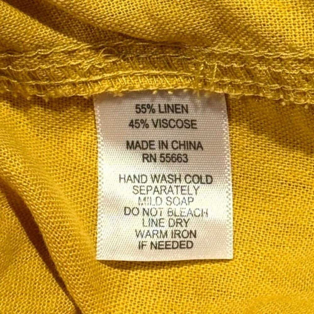 Cynthia Rowley Linen Dress L Mustard Yellow Lagenlook Cowl Neck Midi Minimalist - Picture 4 of 5